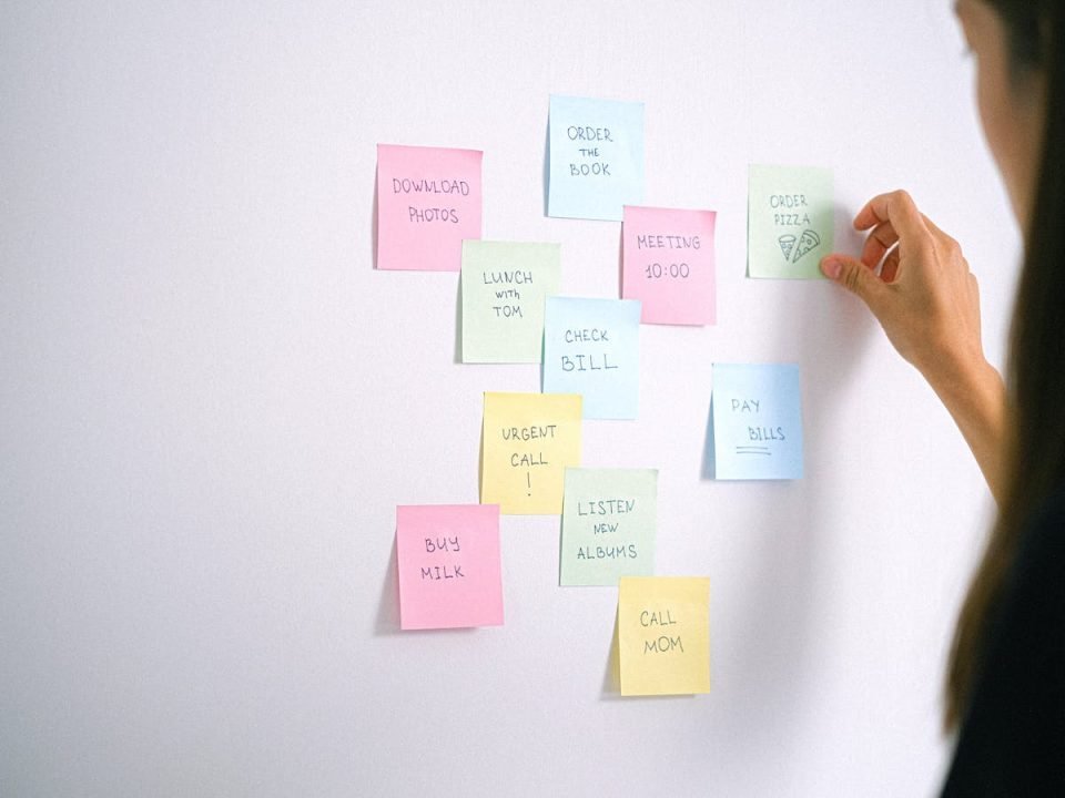 Sticky notes on a wall.