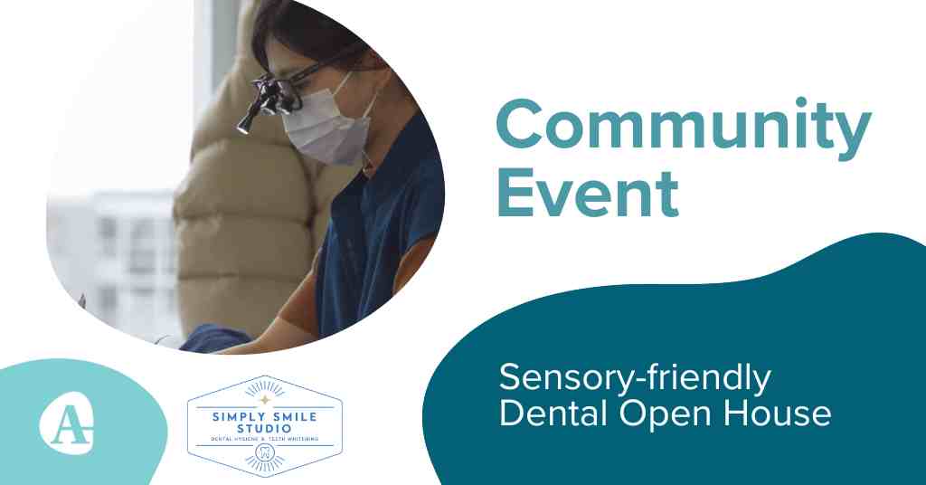 A promotional banner for AutismBC's community event at Simply Smile Studio in Burnaby, BC.