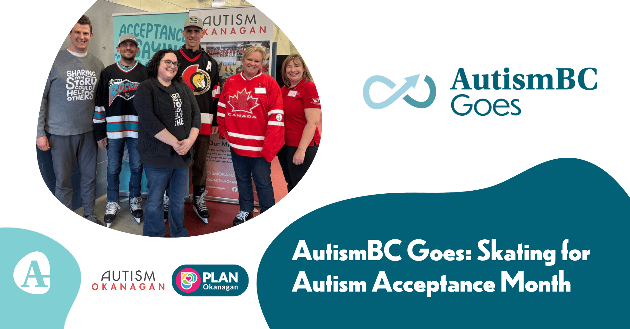 The event banner for AutismBC Goes: Skating for Autism Acceptance Month 2026 in Kelowna.